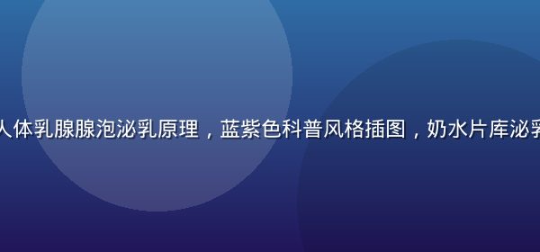 医学动画展示人体乳腺腺泡泌乳原理，蓝紫色科普风格插图，奶水片库泌乳知识核心内容